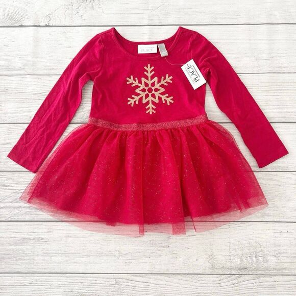 NWT Children’s Place Glitter Snowflake Tulle Skirted Dress - Picture 1 of 4